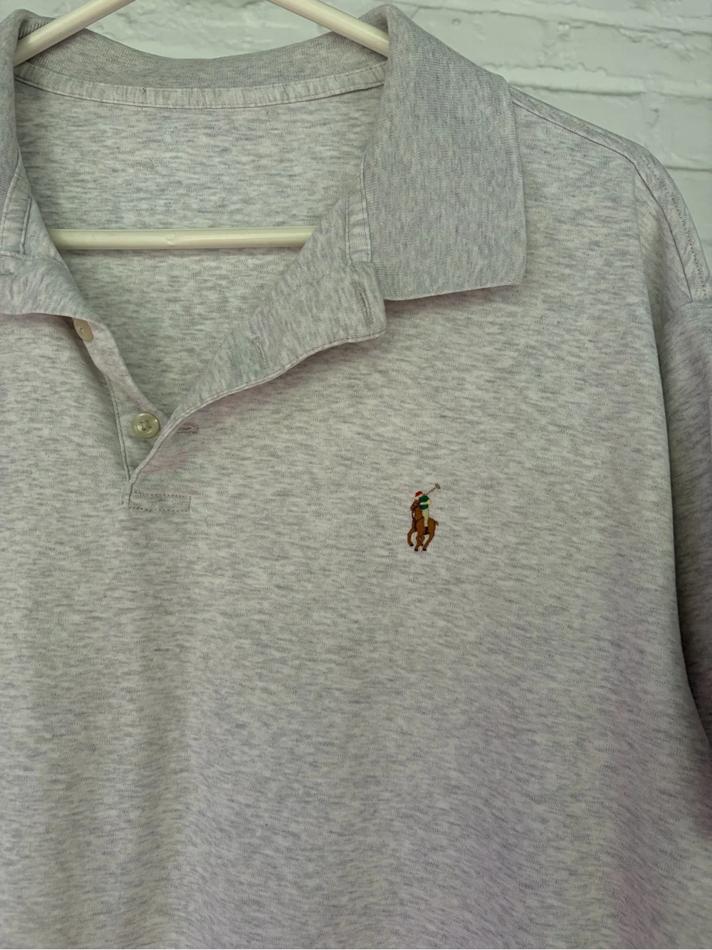 RALPH LAUREN Heather Light Gray Men's Polo with Embroidered Pony